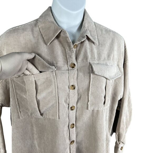 NWT Live 4 Truth Womens L Oversized Beige Corduroy Button Up Shirt Dress Western - Picture 4 of 16